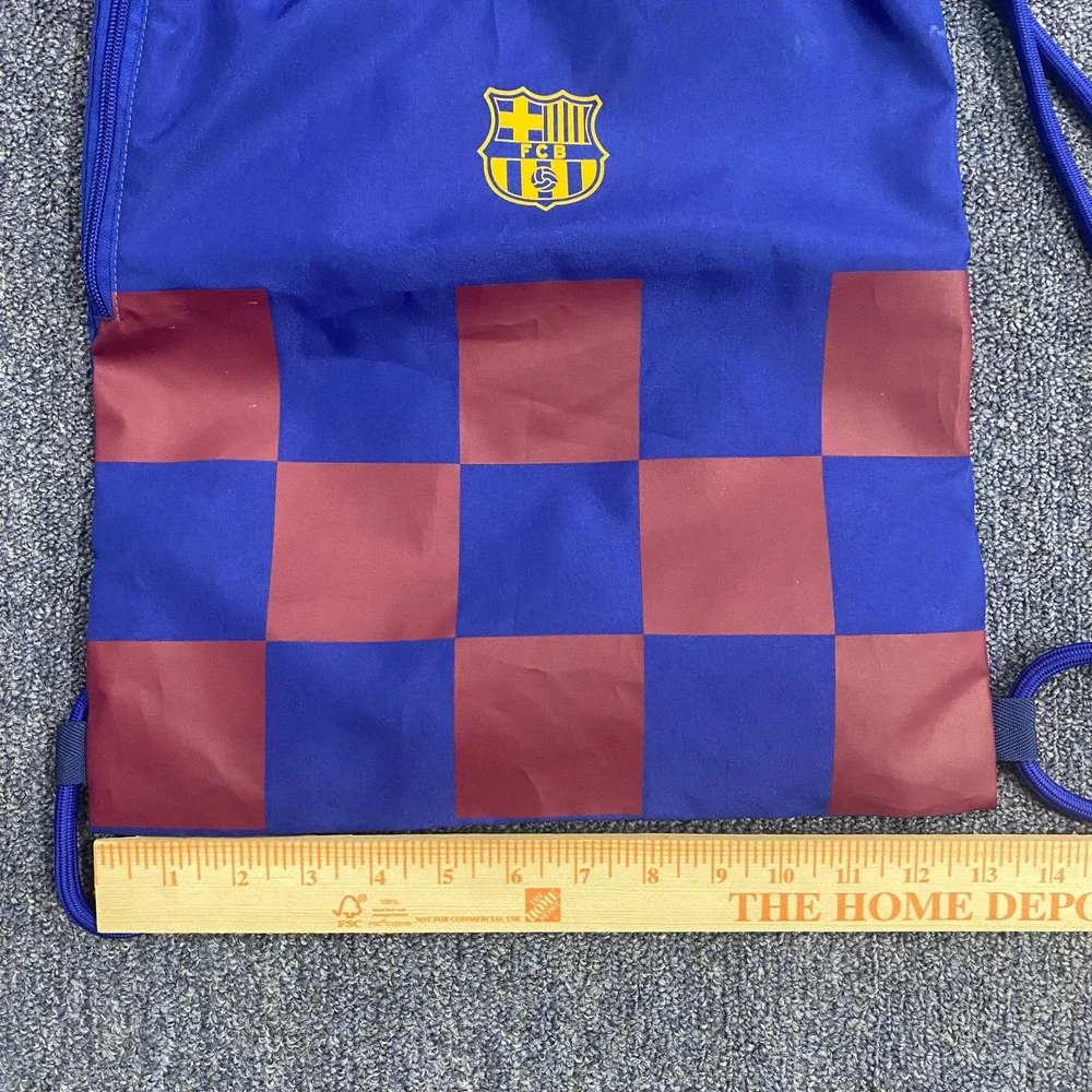 FC Barcelona Drawstring Cinch Bag Blue Maroon Checkered Soccer Sackpack FCB Logo